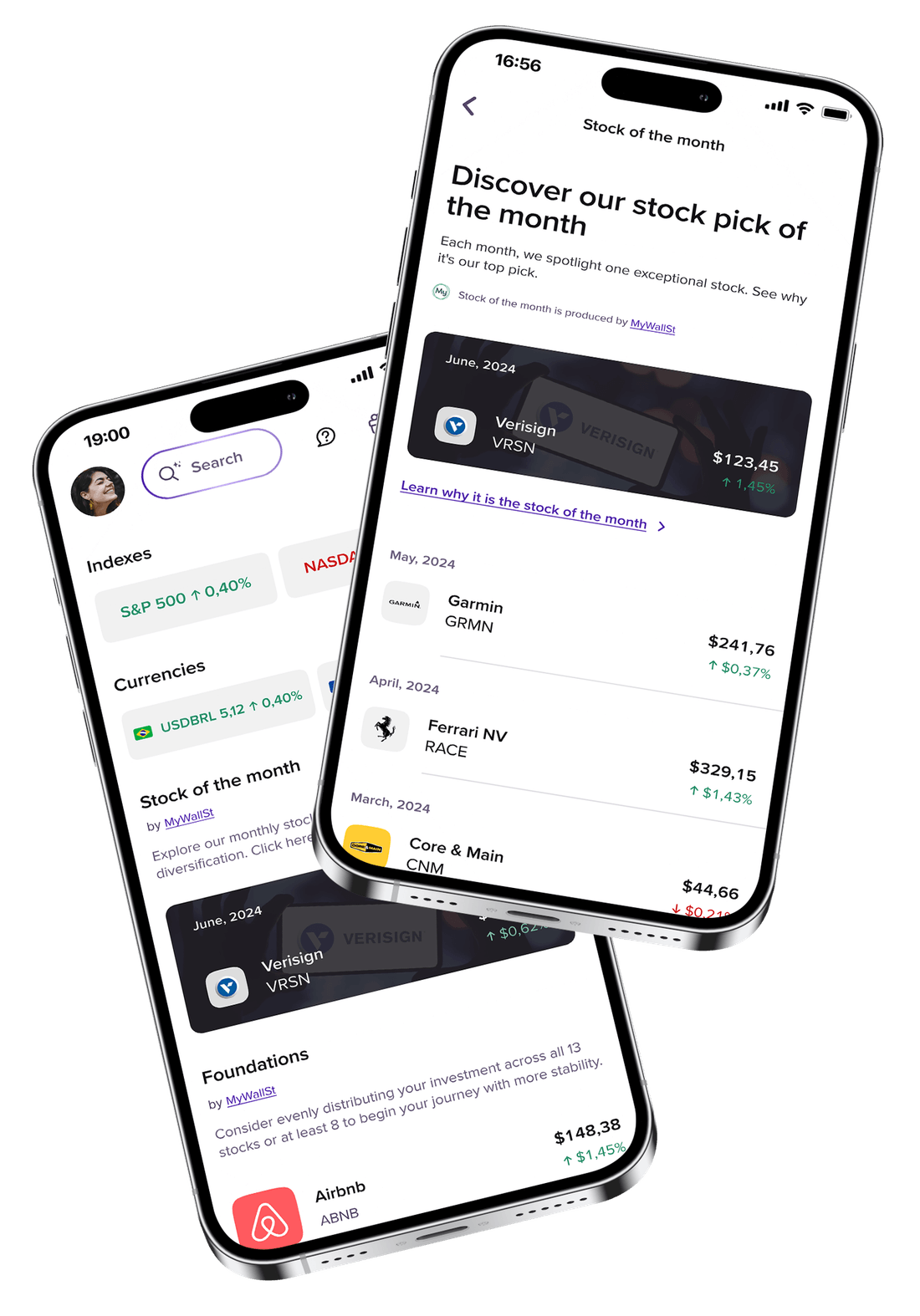 The Vest app's Stock of the Month screen