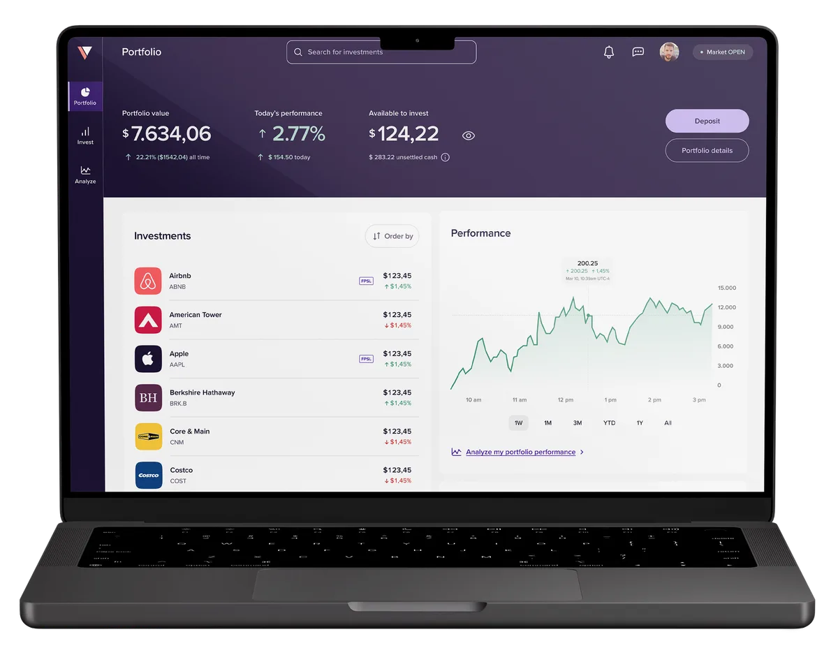 The Vest portfolio dashboard in a web browser